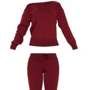 PrettyLittleThing Burgundy Knitted Jogger Set